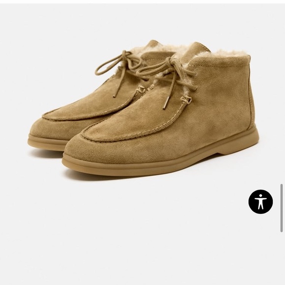 Zara FAUX FUR LINED FLAT SUEDE ANKLE BOOTS - Picture 2 of 8